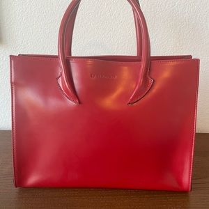 LE BAGAGERIE PARIS RED LEATHER SATCHEL HANDBAG EUC